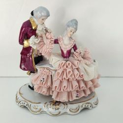 Vtg Courting Couple 6" Porcelain lace figurine West Germany Collector's quality
