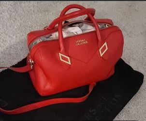 $400 VERSACE Collection Satchel in red pebbled leather.
