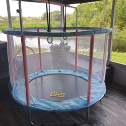 55" Toddler Mini Trampoline for Kids, Indoor Outdoor Toys with Swing, 440lbs Baby Kids Trampoline, Gymnastics Bar,
