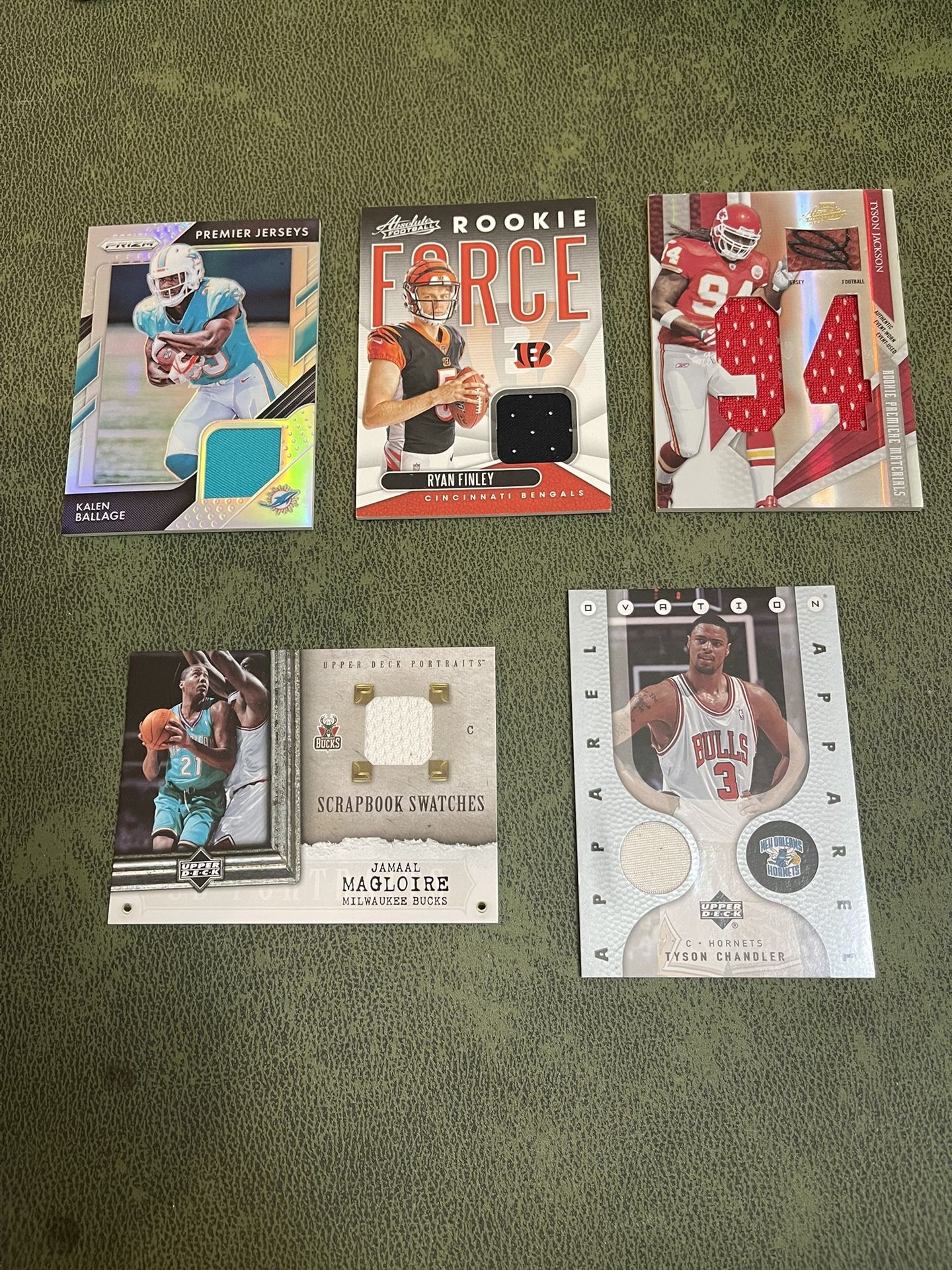 (3) Basketball Jersey Cards & (2) Football Jersey Cards