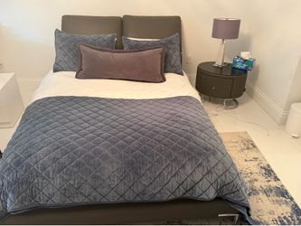 Modern Bedroom Set – Leather Bed Frame + Matching Nightstand – Excellent Condition