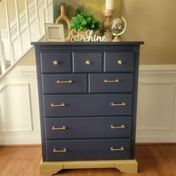 Midnight Blue Solid Wood Tall Dresser Chest Of Drawers 