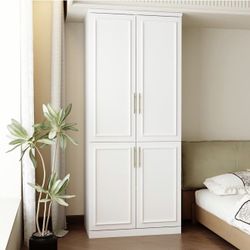 Wardrobe Closet with 4 Doors, Modern White Bedroom Armoire with Gold Handles $160 