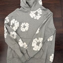 Grey Denim Tears hoodie with white flower design. Size L