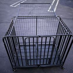 Heavy Duty Metal Dog Cage Crate & Kennel with Removable Tray and Cover, & 4 Locking Wheels