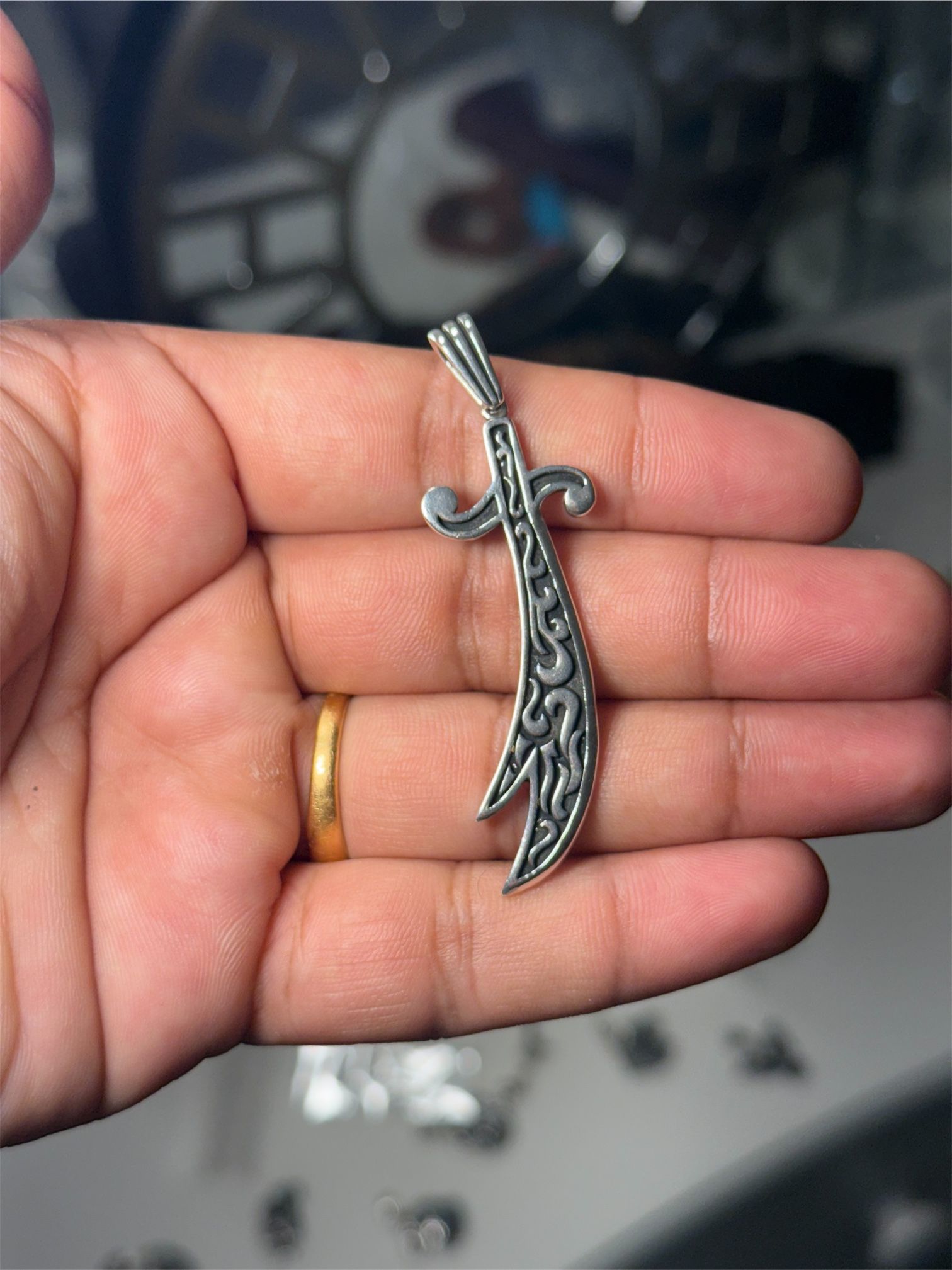 925 Sterling Silver Zulfiqar Sword Pendant – Islamic Calligraphy Design