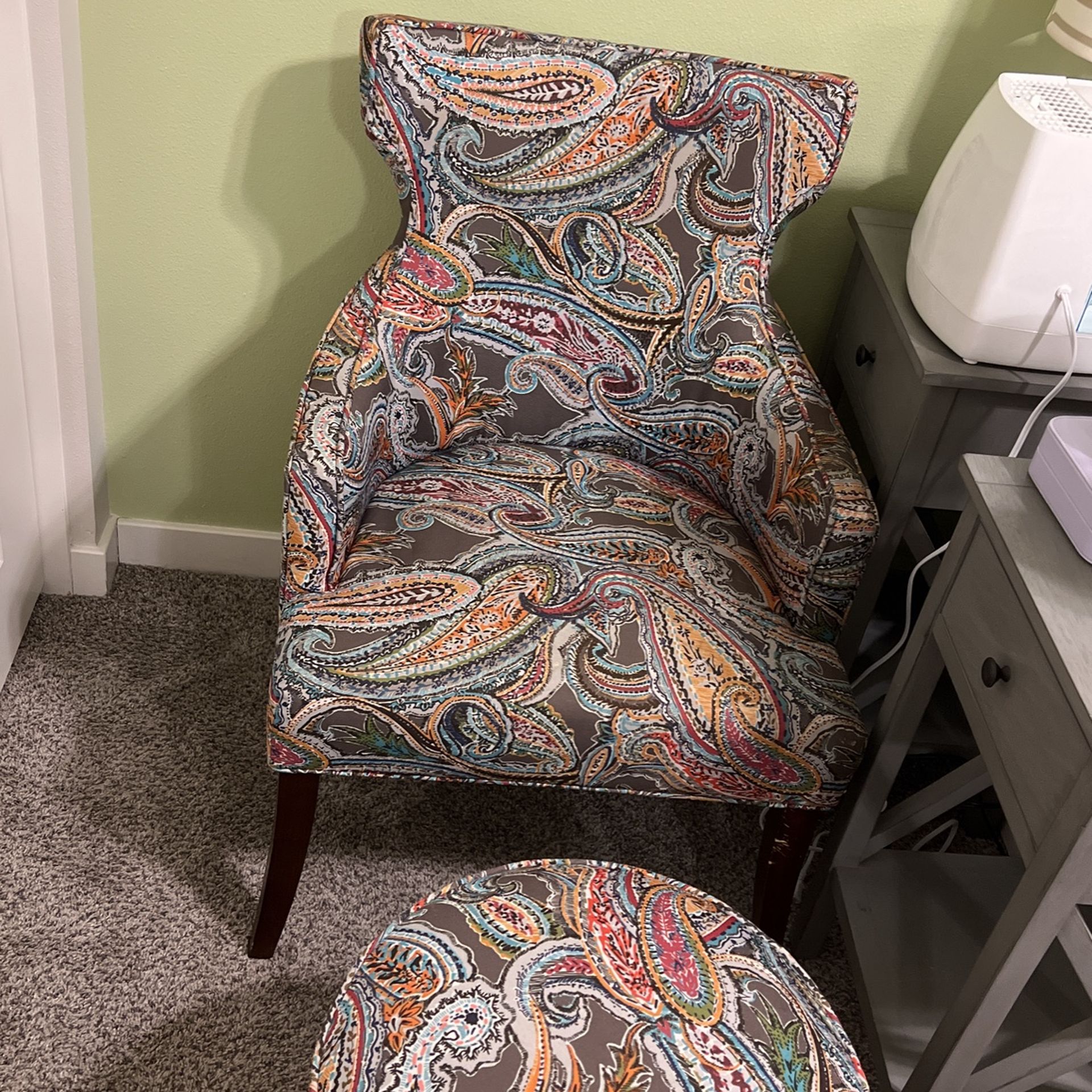 Paisley Print Armchair With Ottoman