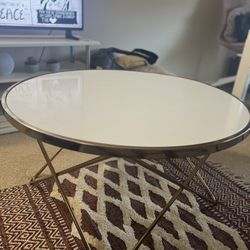 2 Pieces: White Glass Center Table & White Glass End Table