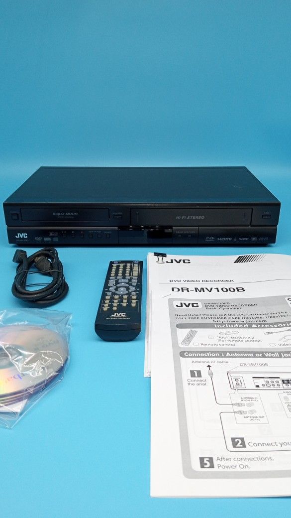 JVC, DVD Recorder/VCR with Remote, Manual And Cable. HDMI Output. Digital Tuner. Works Great.