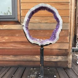 Large Amethyst Geode Ring on Metal Stand | 3ft+w Stand | Natural Crystal | Santa Barbara Pickup
