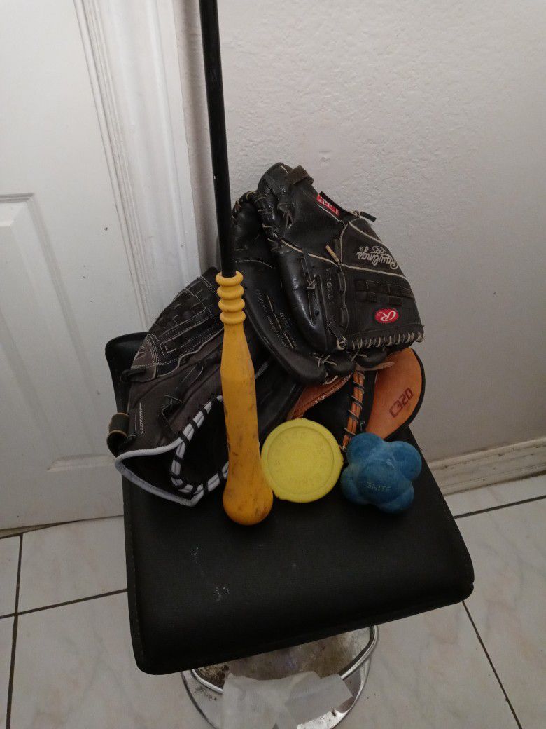 Softball stuff .... All you see.. Spin Right And Batting Stick Helps With batting , While Reaction Ball Helps For Defense Reaction With Few Gloves