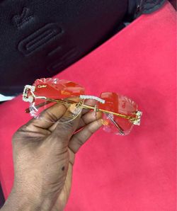 Lente Cartier Iced Out Rimless Red Tint Sunglasses