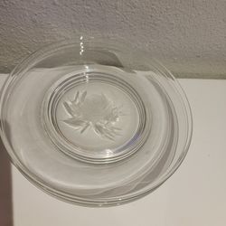 Set Of Four Vintage Clear Glass Plates In FOSTORIA ROSE Pattern 
