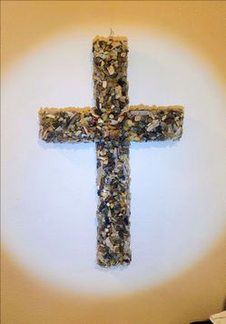 Large Handmade Natural Stone Mosaic Wall Cross – 20" x 15"