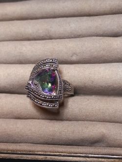 St.Silver Ring W/Stone & Marcacite Sett.  8.5 