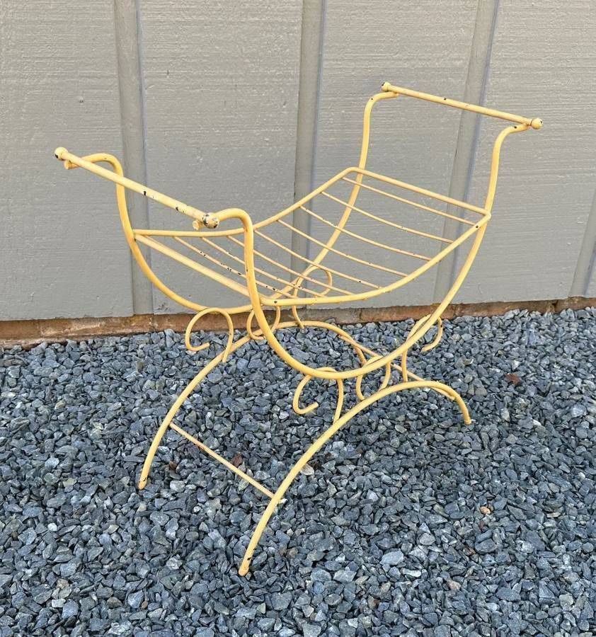 Antique Mid Century MCM Hollywood Regency Vanity Stool Iron Chair