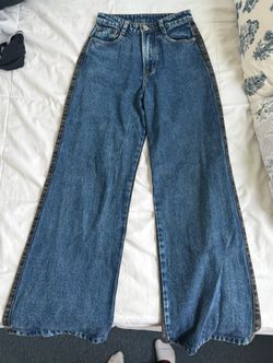 Two Tone Wide Leg Jeans – Blue & Washed Black Contrast Size 00 fits XS
