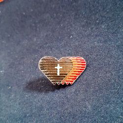 Vintage Hearts With Cross Enamel Lapel Hat Tie Pin 
