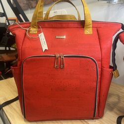 Red Cork Leather Backpack Finished Size:  12” long x 15” tall x 5” deep (30cm x 38cm x 13cm) Purchased Here Paid Les Than Etsy On My Shop.