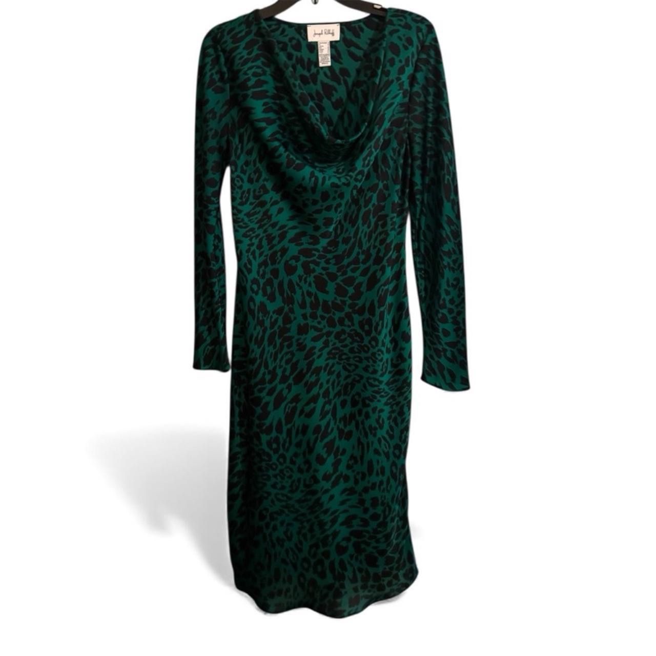 JOSEPH RIBKOFF Green/Black Jose Satin Leopard Print Sheath Midi Dress Sz 8 $215