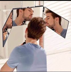 The 360 Mirror - 3 Way Mirror for Self Hair Cutting - Adjustable Trifold Barber Mirror to Cut Your O