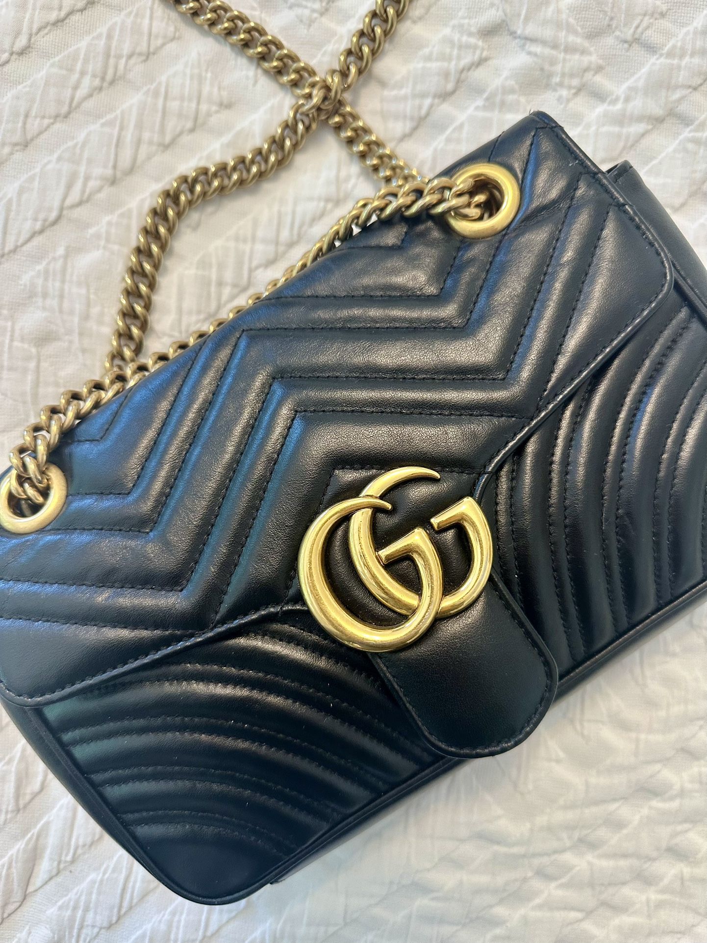 Authentic Gucci Marmont Matelasse Small Shoulder Bag - Classic Black Leather