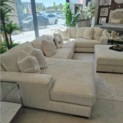 Take Home Pay Later Only $39 Down Payment 🌟 Corduroy Fabric Ivory Color Sectional Couch Set 🌟 Living Room Furniture Set Color Options 