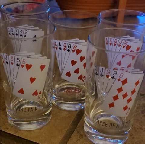 
Vintage Mid century (1960's) Poker Playing Card Highball Glasses Tumblers Set of 5 