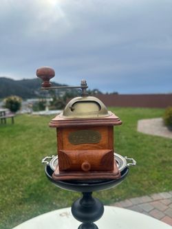 Vintage Manual Coffee Grinder Wood Brass Matte Finish with Drawer, 5in Retro