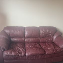 Real Leather Couch And Matching Chair 