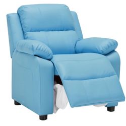 JC Home Macaron Kids Reclining Chair Leather Recliner Sofa Push Back Toddler Youth Children Child Ages 2-8 Babyblue