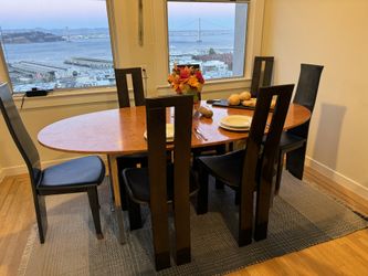 Chrome And Burl Wood Dining Table
