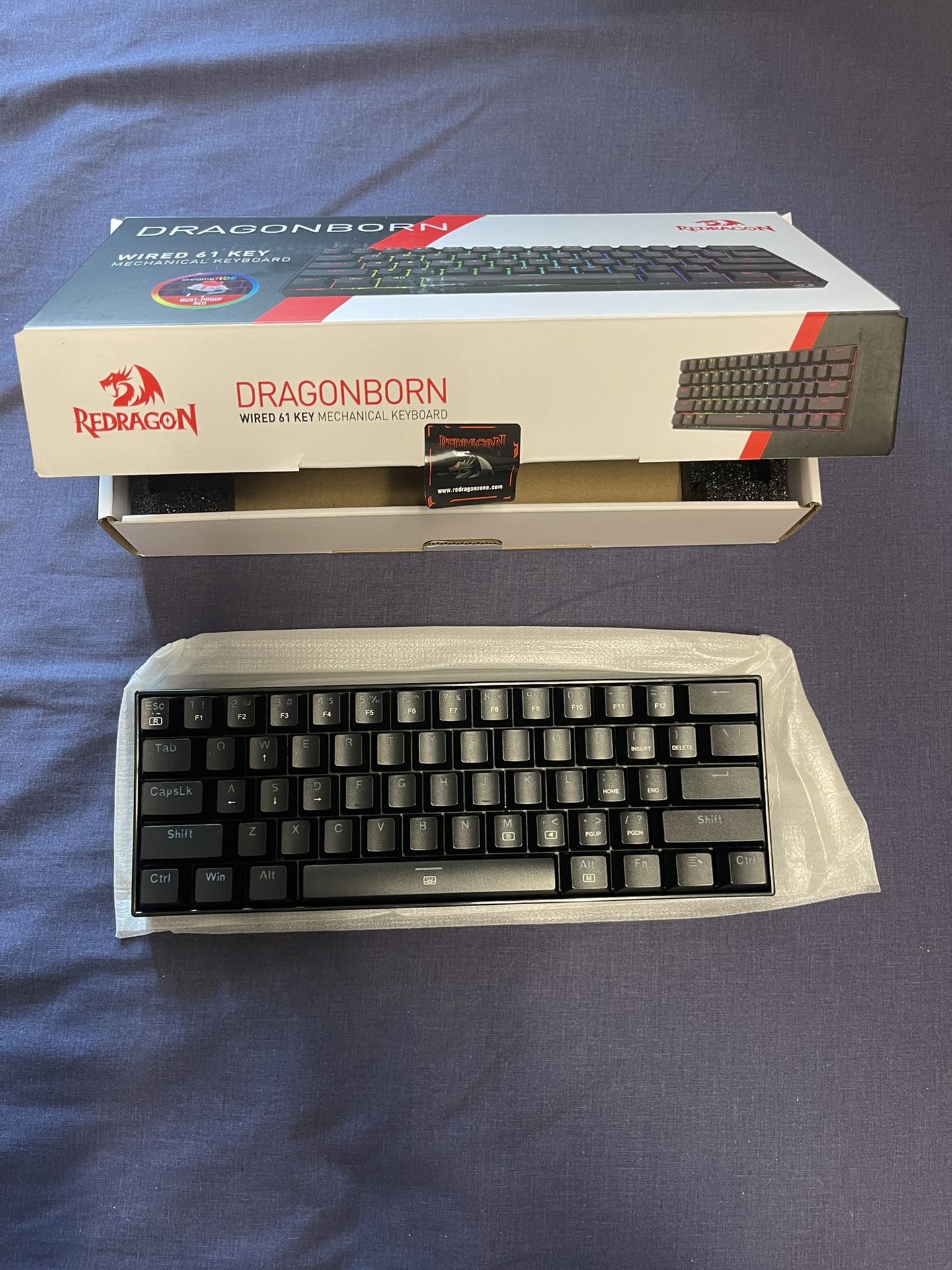 Redragon K630 Dragonborn 60% Wired RGB Gaming Keyboard, 61 Keys Compact Mechanical Keyboard, Red Switch Black