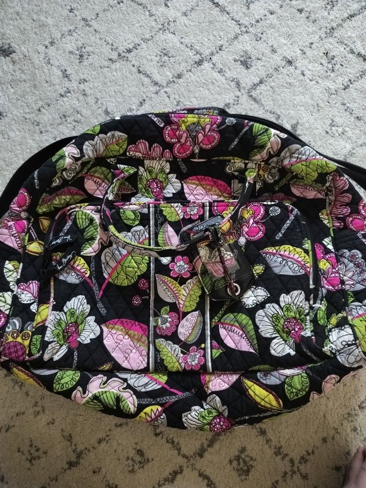 Vera Bradley Large Quilted Travel Duffel Bag – Floral Pattern – With Luggage Tag