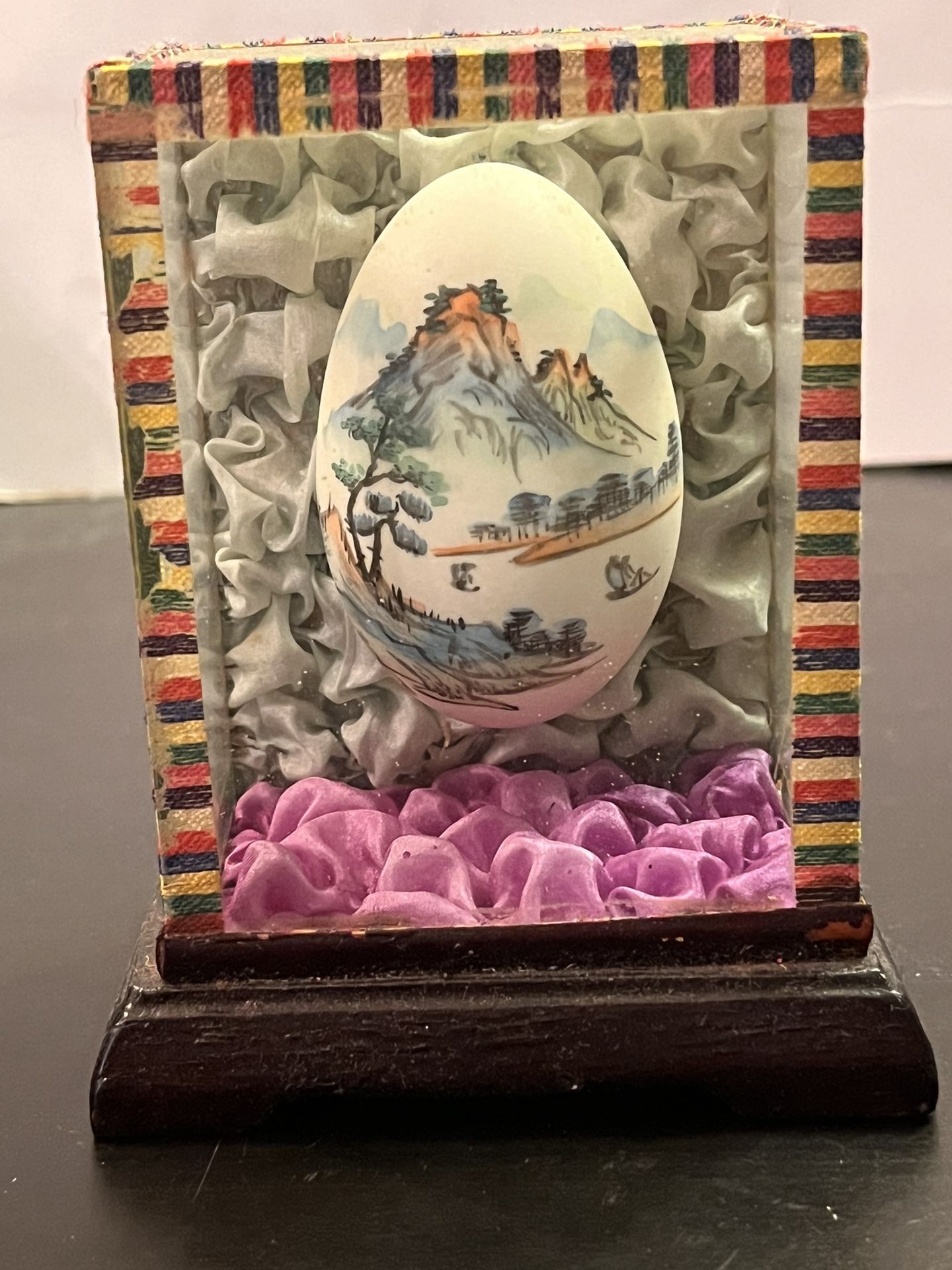Vintage Japanese Hand Painted Egg in wood and glass box