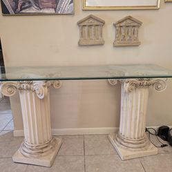 Glass table with Greek column style legs