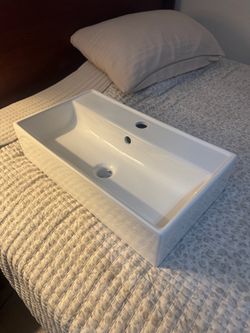 White Rectangular Ceramic Vessel Sink