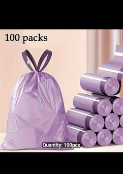 100pcs Purple Drawstring Trash Bags, High-Quality Plastic Trash Bags, Colorful Design, Suitable For Kitchen, Bathroom, Bedroom, Living Room Portable H