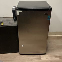 Stainless Steel Mini Fridge W/ Shelving And Freezer