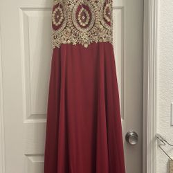 Burgundy And Gold Prom Dress