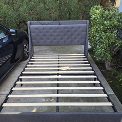 Dark Grey Queen Bed Frame with 4 Storage Drawers & USB-C Port