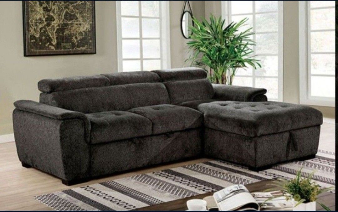Brand New Dark Grey Sectional Sofa Storage Sleeper