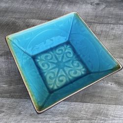 Roscher Stoneware Square Serving Bowl Dish Blue Teal Turquoise