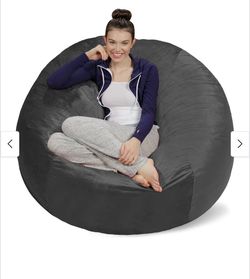 5' Large Bean Bag Chair with Memory Foam Filling and Washable Cover Charcoal - Relax Sacks: Suede Upholstery, Indoor Use, No Assembly Required