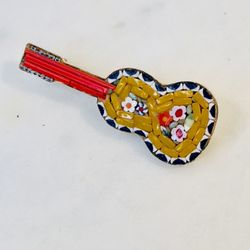 Vintage Italian Micro Mosaic Guitar Brooch - 1.75”