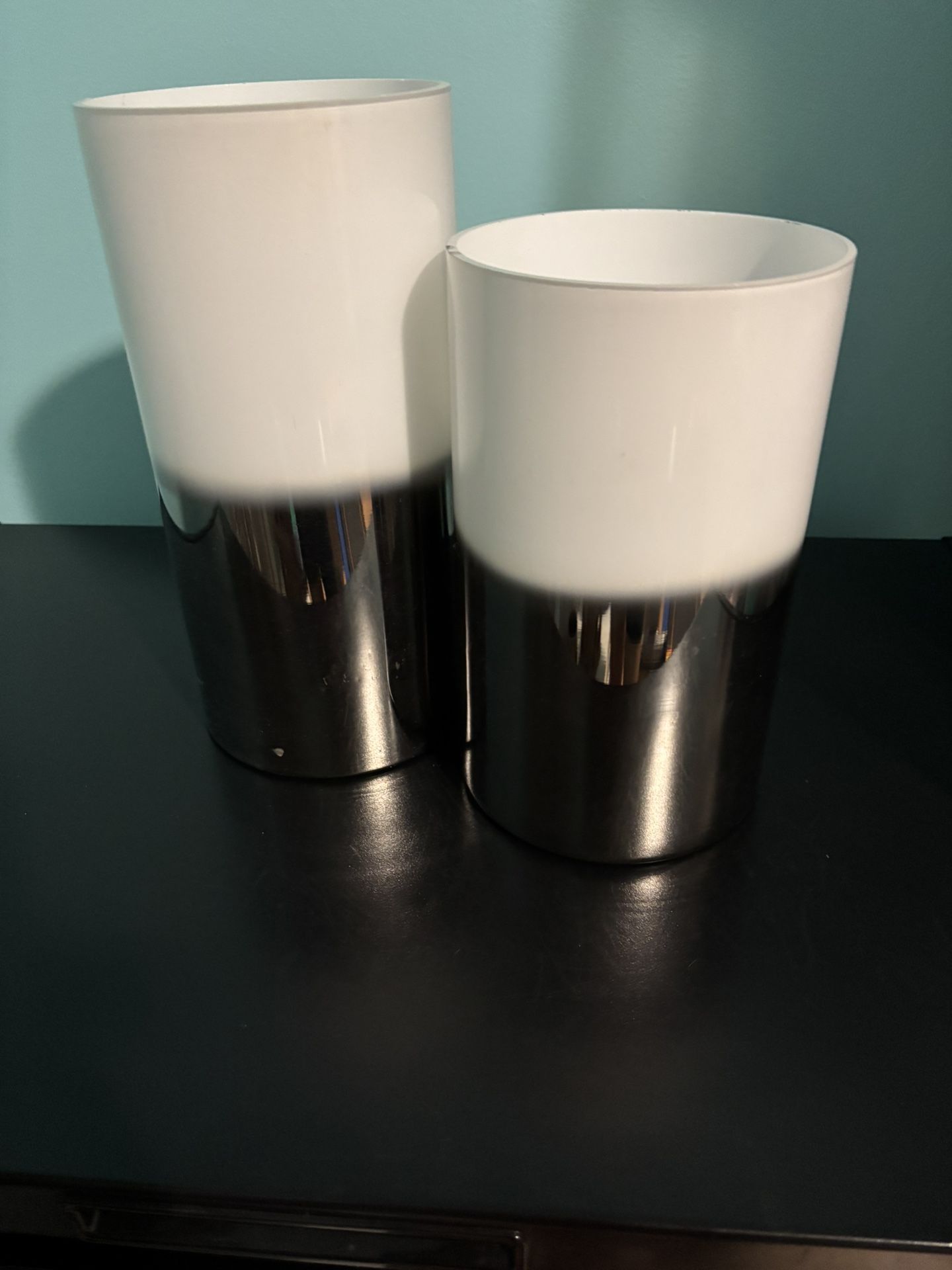 Two Piece White N Silver Vases