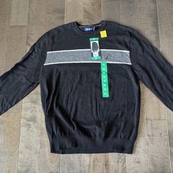 Nautica Men’s XL Black Gray Stripe Crewneck Sweater NWT