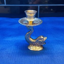 Vintage Solid Brass Mythical Dolphin Candle Holder 