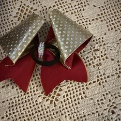 Red and gold polka dot bow