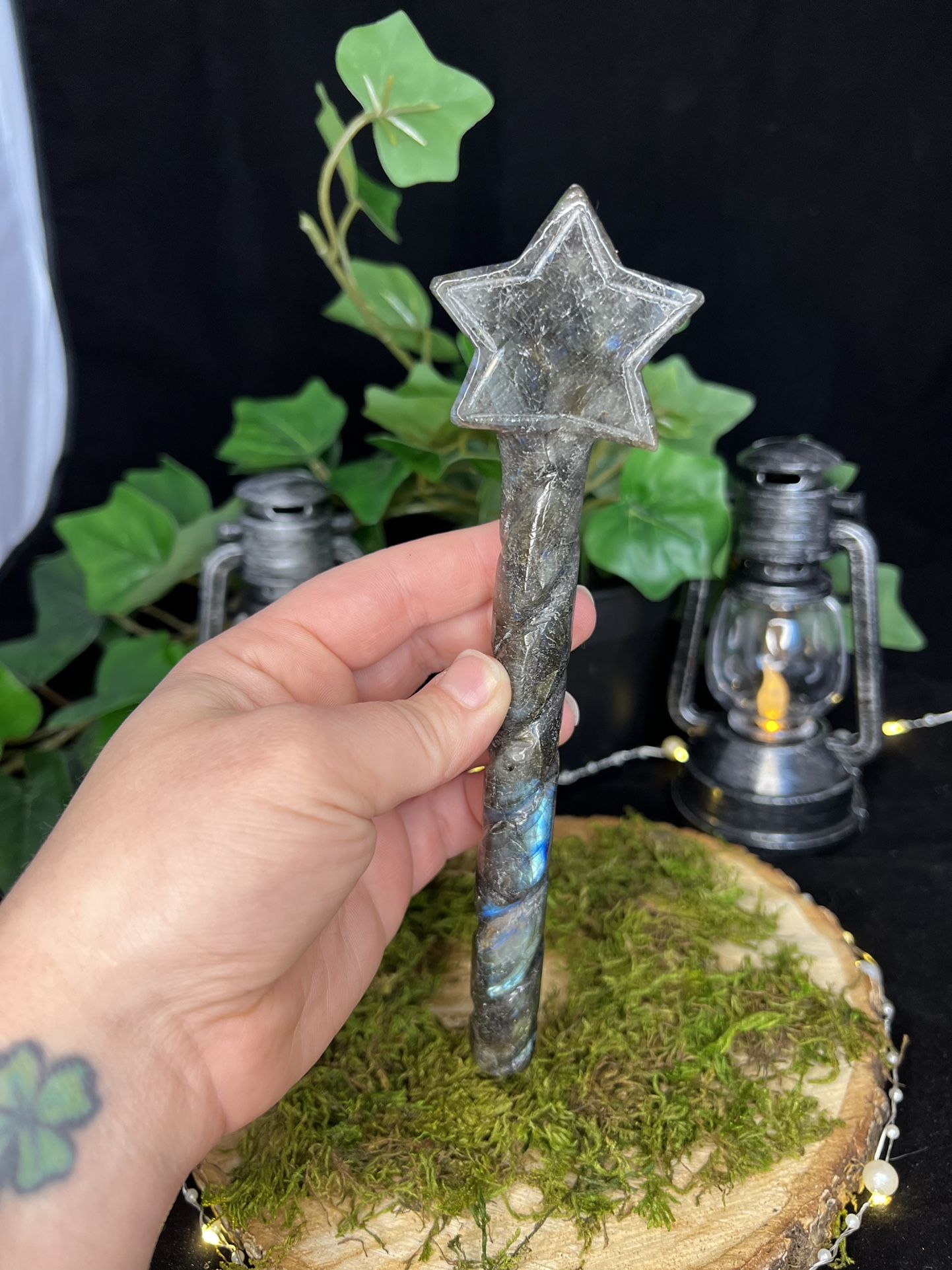 Carved Star Labradorite Crystal Wand